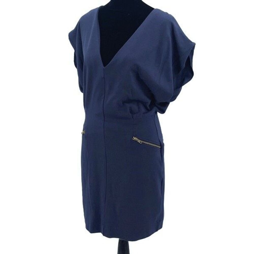 French Connection Womens V‎ neck Exposed Back Zip Sheath Dress Navy Size 10 NWT
